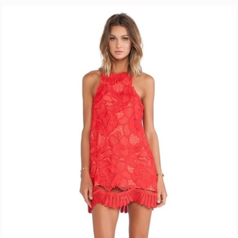 Lovers + Friends Red Crochet Lace Flapper Shift Cocktail Dress Size S